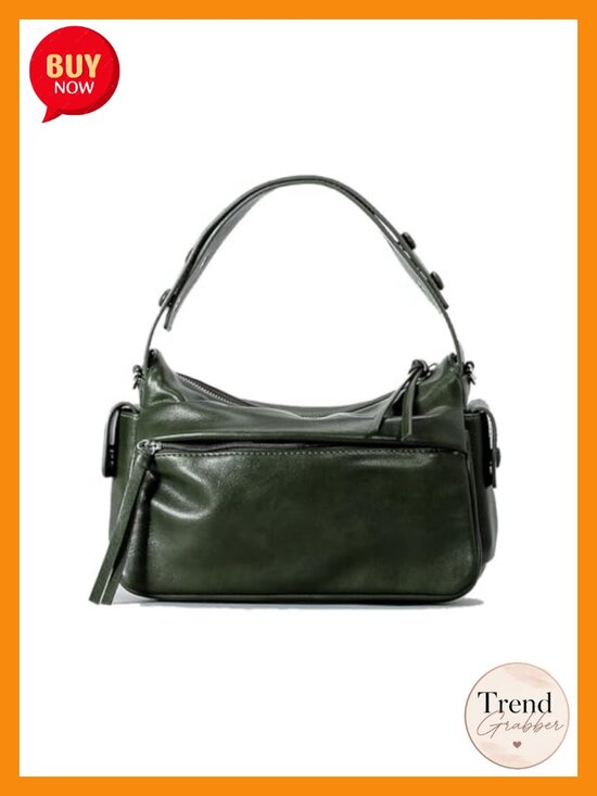 Handbags - Faux Leather Satchel Crossbody Handbag with Adjustable Strap Multiple Pockets